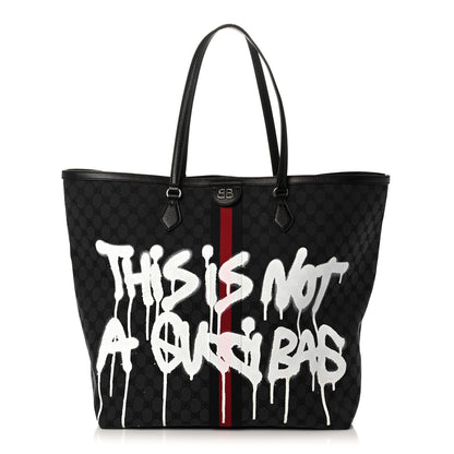 Gucci X BALENCIAGA BB Monogram Web Graffiti Large Ophidia Shopping Tote Black 1 of 12