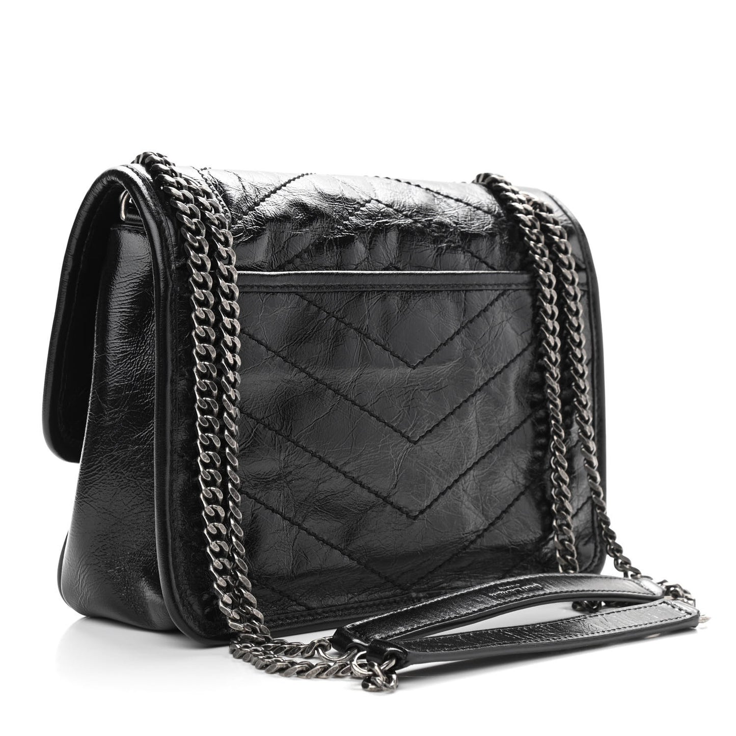 Crinkled Calfskin Matelasse Monogram Baby Niki Chain Satchel Black