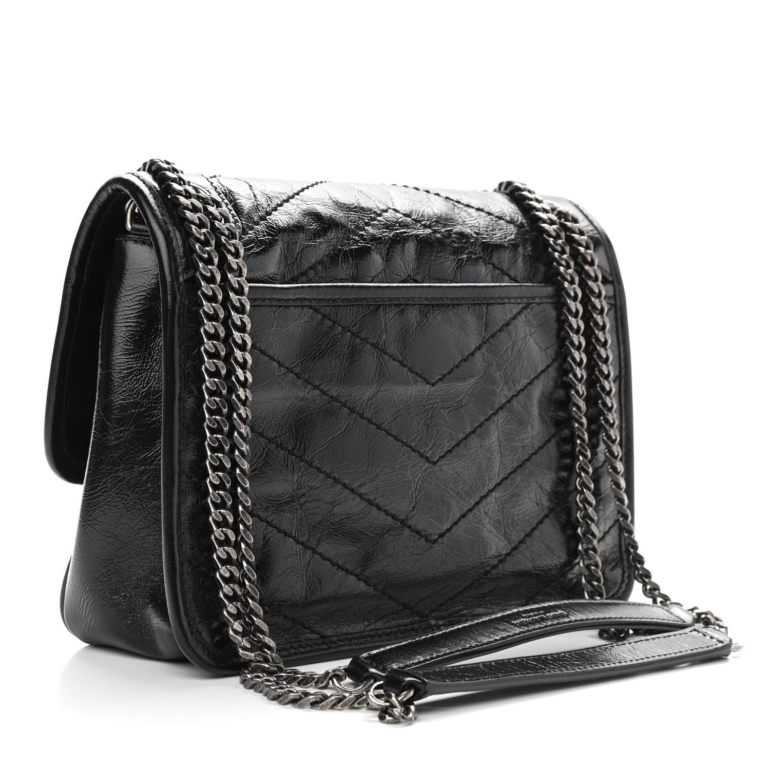 Saint Laurent Crinkled Calfskin Matelasse Monogram Baby Niki Chain Satchel Black 3 of 9