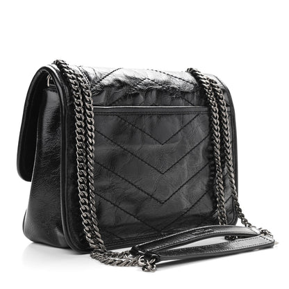 Saint Laurent Crinkled Calfskin Matelasse Monogram Baby Niki Chain Satchel Black 3 of 9