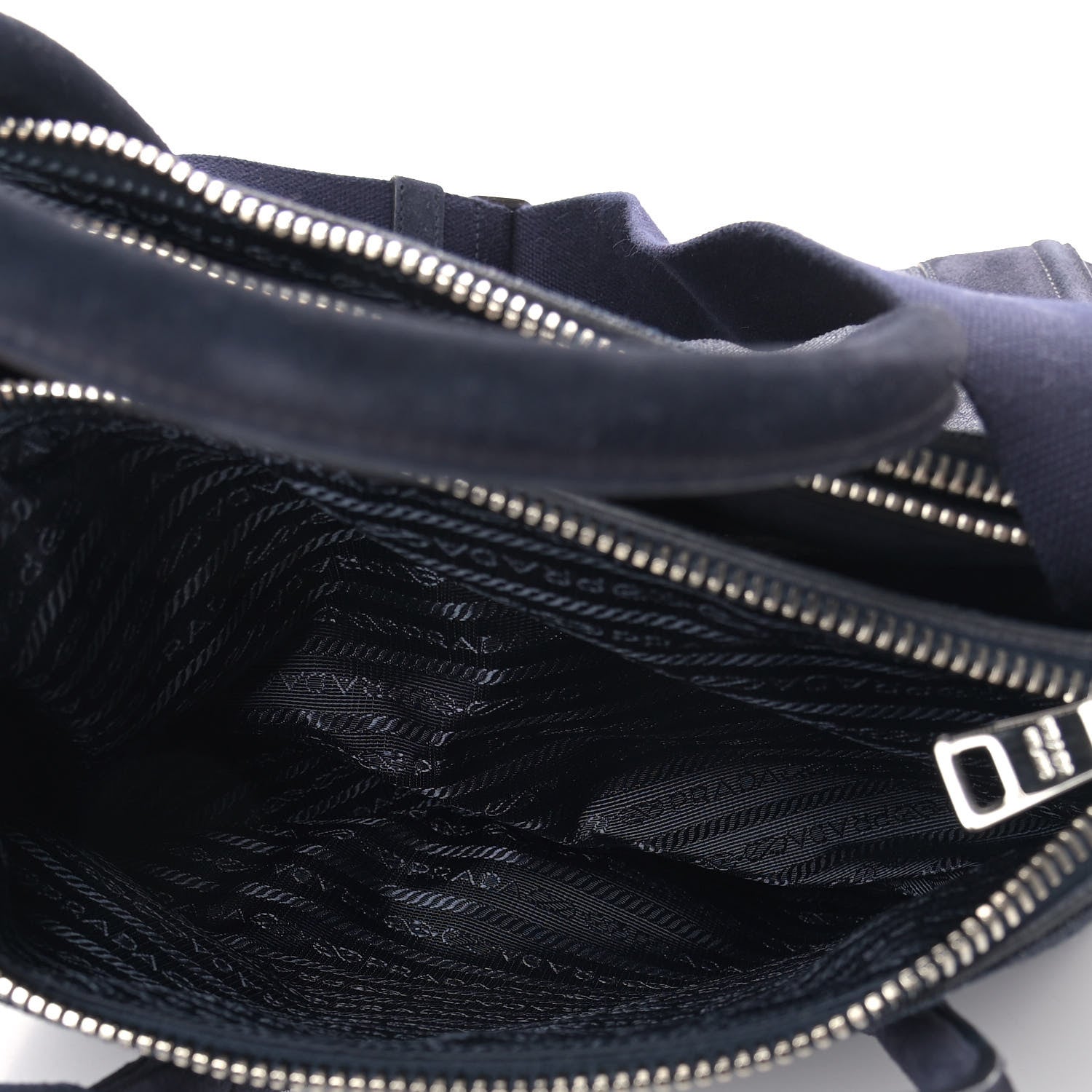 Prada Denim Suede Scamosciato Twin Pocket Tote Bleu 7 of 17