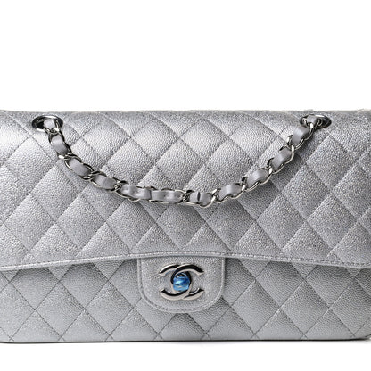 Chanel Glittered Metallic Caviar Quilted Medium Double Flap Silver 9 of 13