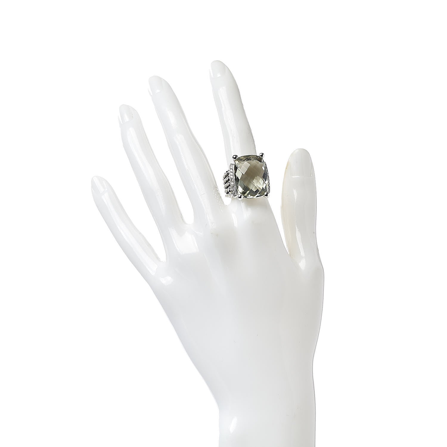 David Yurman Sterling Silver Diamond Prasiolite 20mm Wheaton Ring 52 6 2 of 5