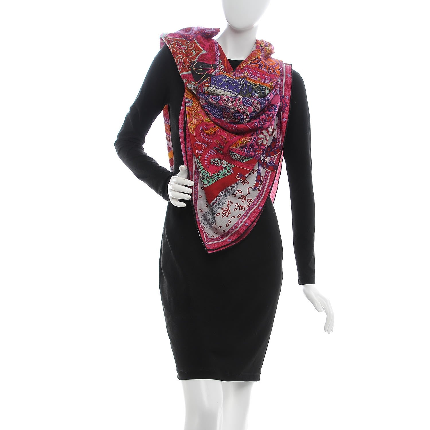 Hermes Cashmere Silk Cavaliers du Caucase Shawl 140 Gris Claire Fuchsia Vert 2 of 6