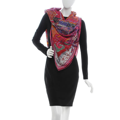 Hermes Cashmere Silk Cavaliers du Caucase Shawl 140 Gris Claire Fuchsia Vert 2 of 6