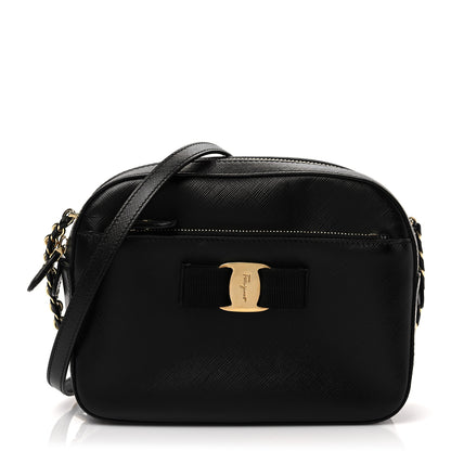 Salvatore Ferragamo Hammered Calfskin Lydia Bow Camera Bag Black 1 of 8