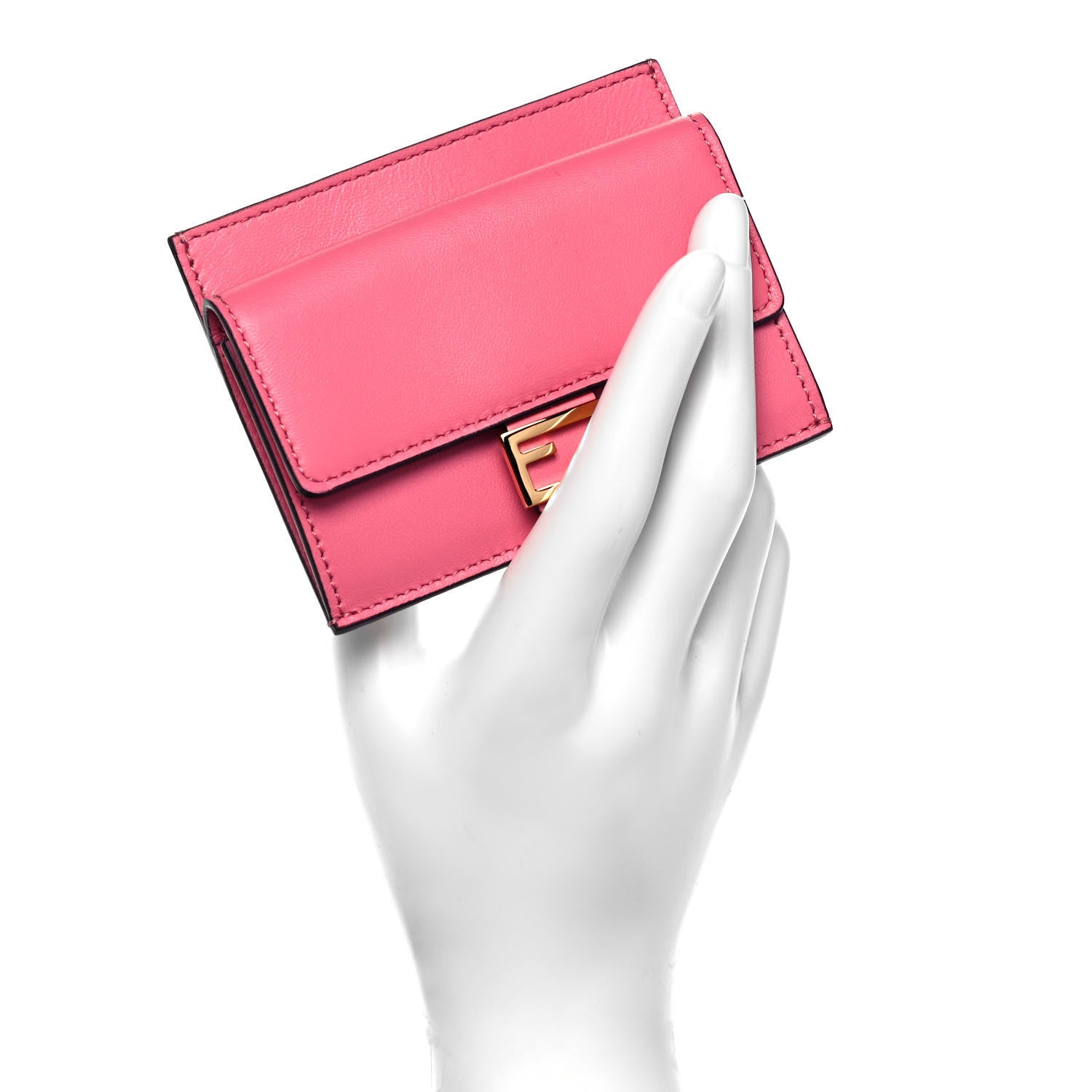 Fendi Nappa Matisse FF Diagonal Embossed Fold Over Card Holder Wallet Pink 2 of 7