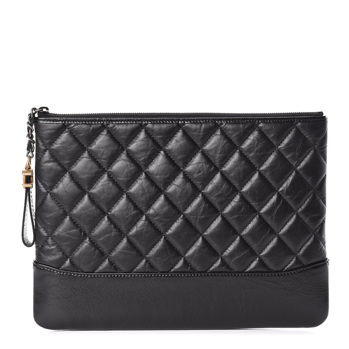 Aged Calfskin Quilted Medium Gabrielle Cosmetic Case Black