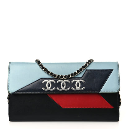 Chanel Lambskin Airlines Wallet On Chain WOC Blue Black Red 1 of 15