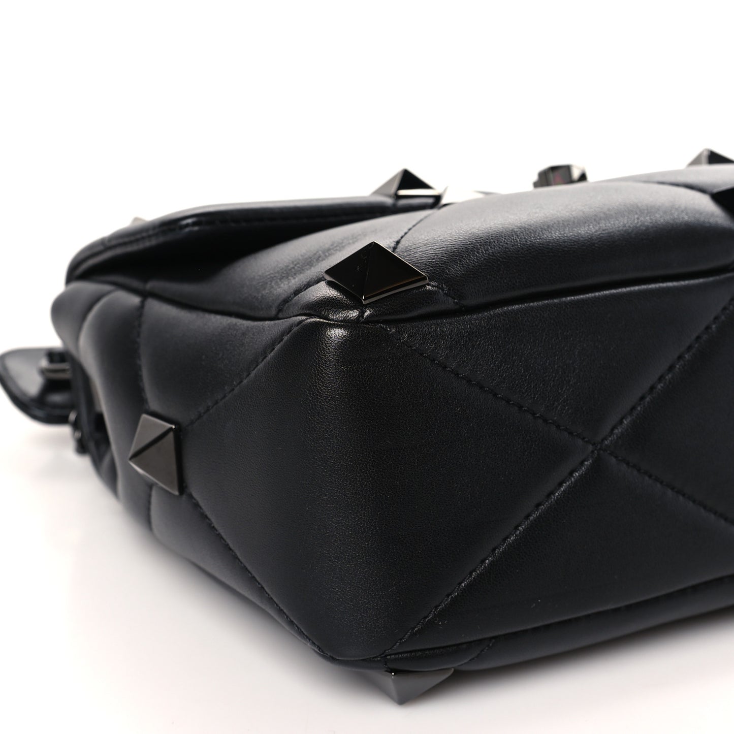 Nappa Monochrome Large Roman Stud Shoulder Bag Black