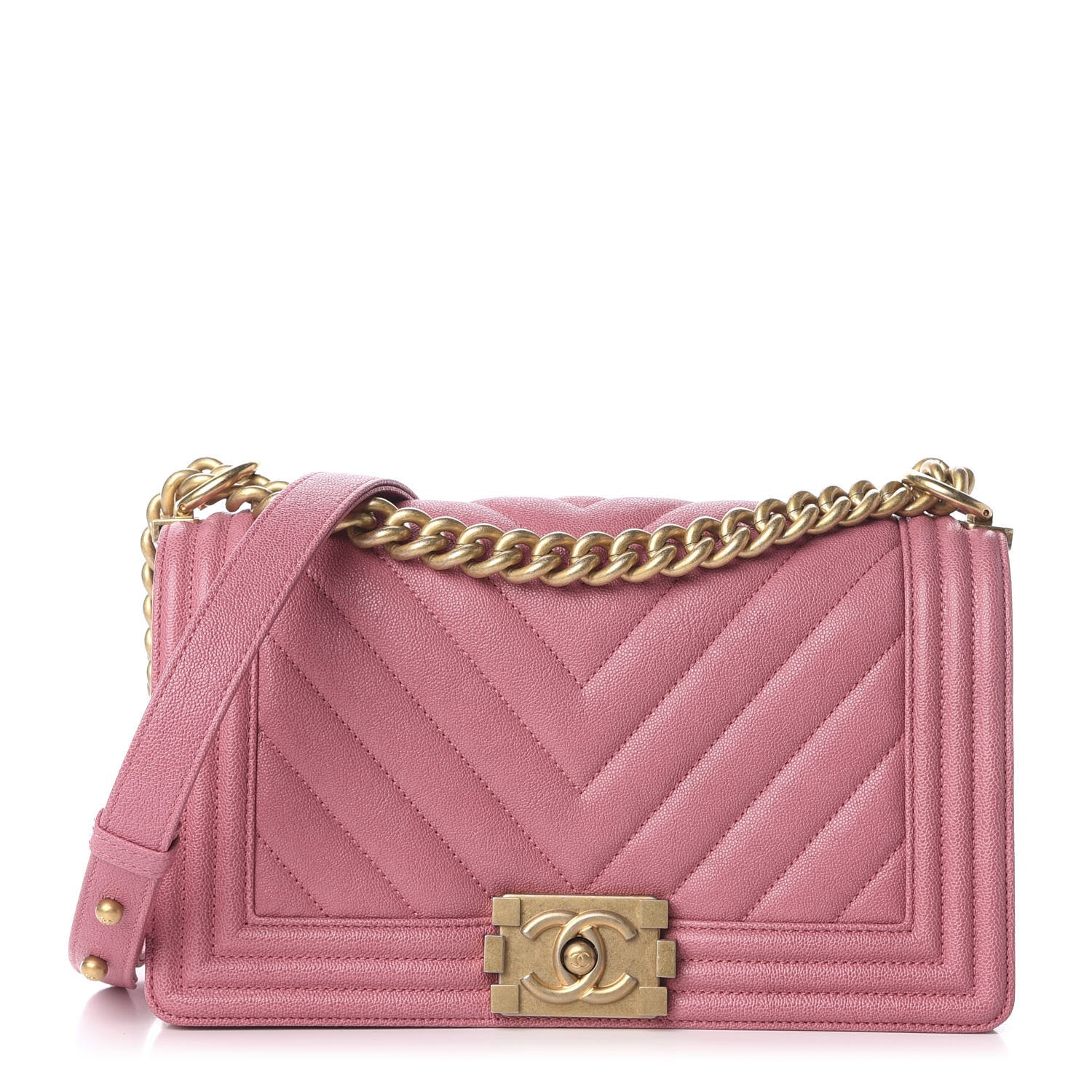 Chanel Caviar Chevron Quilted Medium Boy Flap Pink 1 of 10