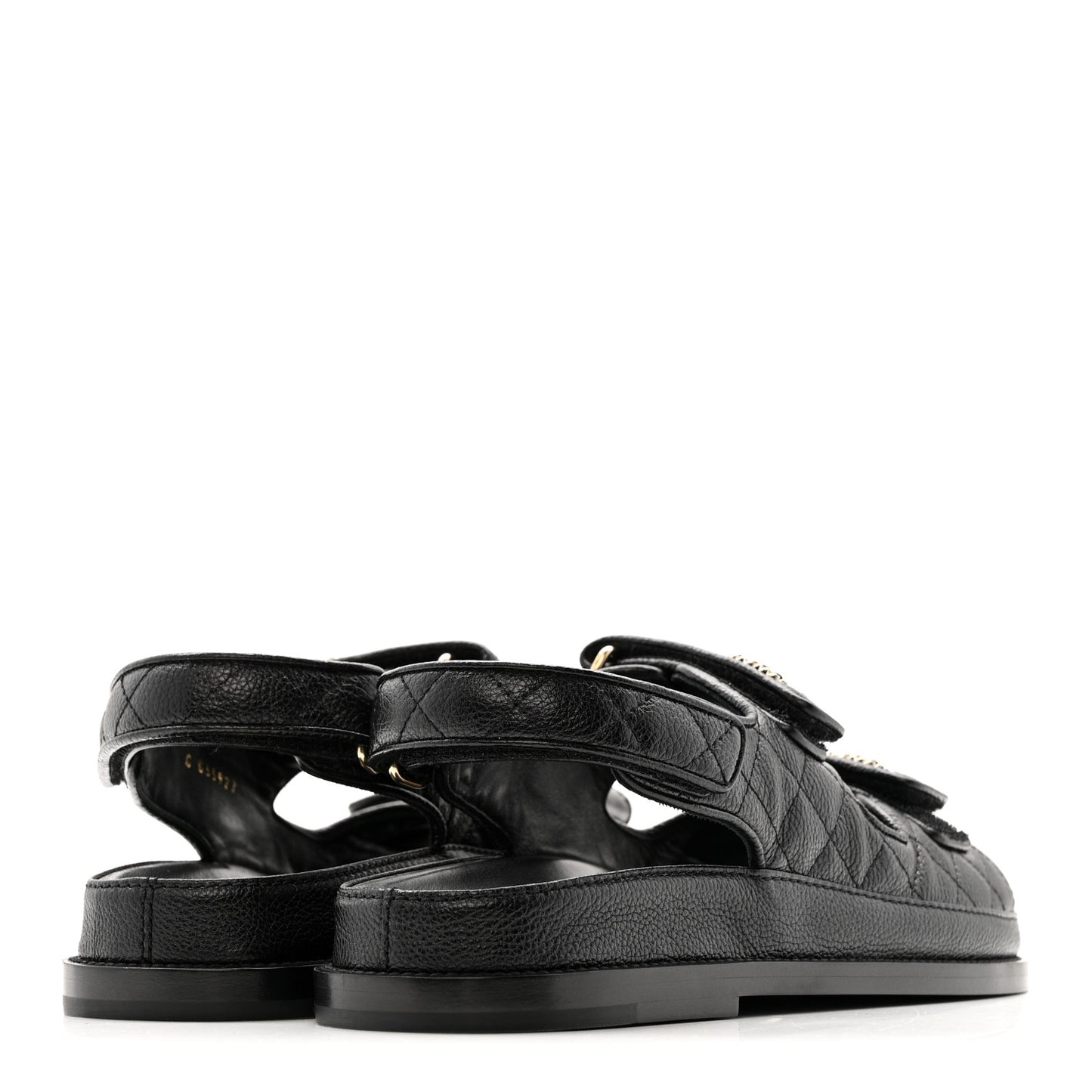 Grained Calfskin Velcro Dad Sandals 38.5 Black