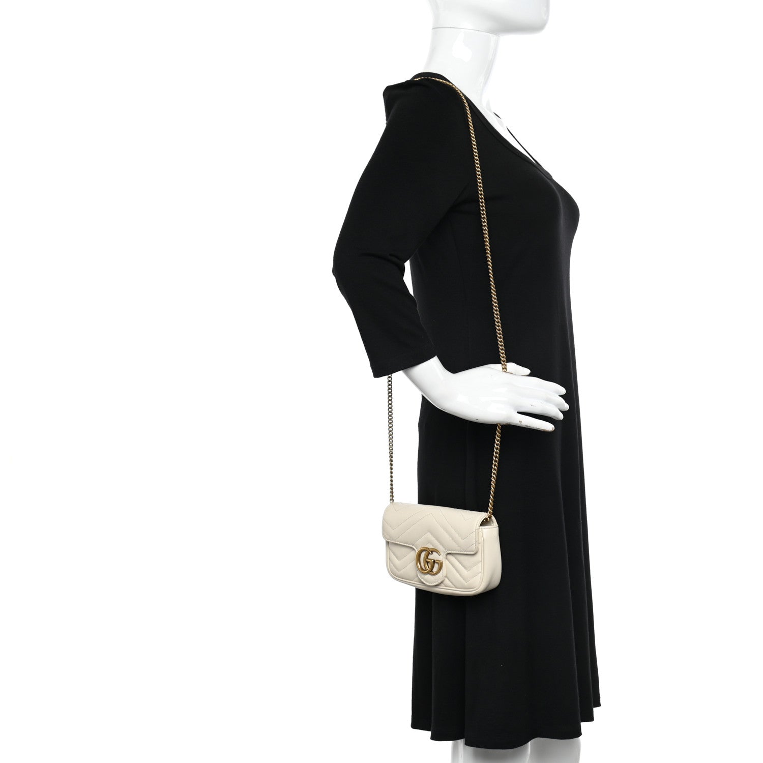 Gucci Calfskin Matelasse Super Mini GG Marmont Shoulder Bag White 2 of 15