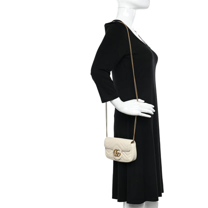 Gucci Calfskin Matelasse Super Mini GG Marmont Shoulder Bag White 2 of 15