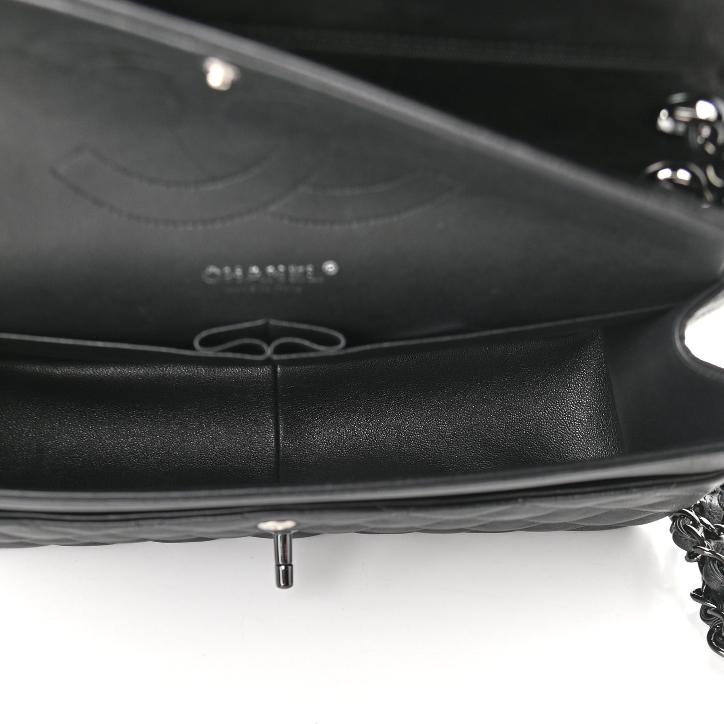 Crumpled Calfskin Quilted Jumbo Double Flap So Black