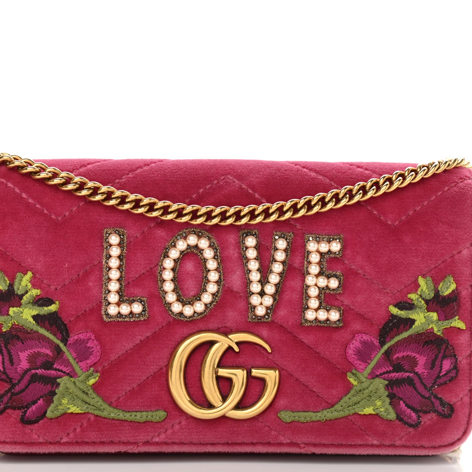 Gucci Velvet Matelasse Love Embroidered GG Marmont Mini Bag Light Raspberry Rose 7 of 11