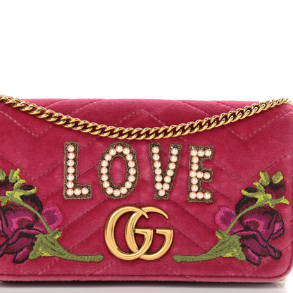 Gucci Velvet Matelasse Love Embroidered GG Marmont Mini Bag Light Raspberry Rose 7 of 11