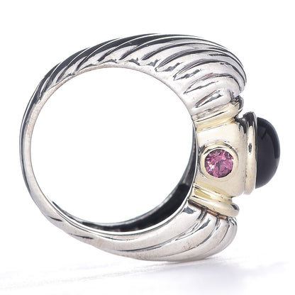 David Yurman Sterling Silver 14K Yellow Gold Black Onyx Pink Sapphire Renaissance Ring 53 6.5 5 of 9