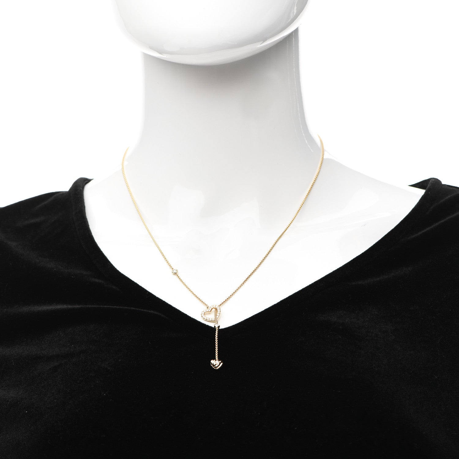 David Yurman 18K Yellow Gold Diamond Heart Y Necklace 2 of 4