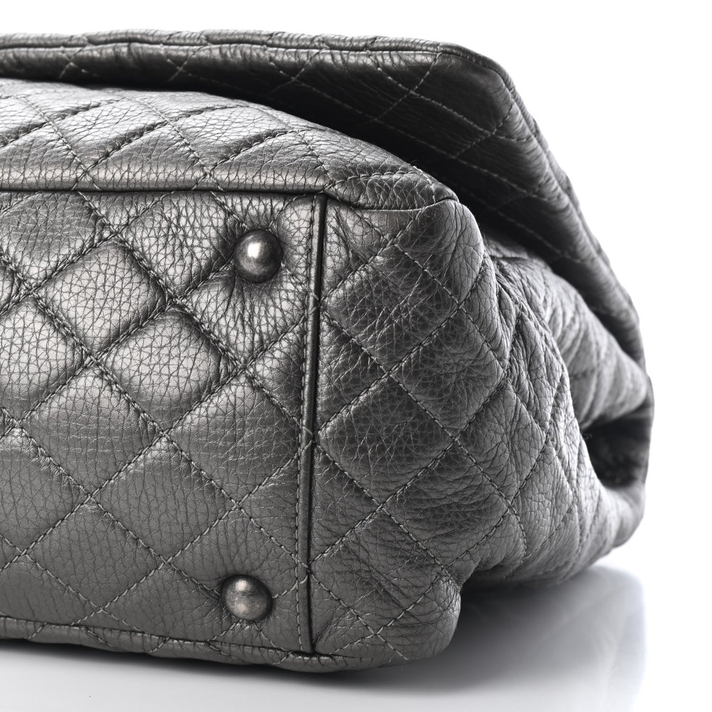 Metallic Calfskin Quilted XXL Travel Flap Bag Silver