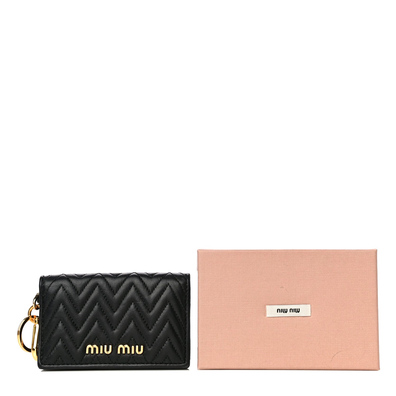 miumiu NAPPA IMPUNTURE ケース 財布 NERO Miu Miu Nappa Impunture Flap Card Holder Key Ring Black