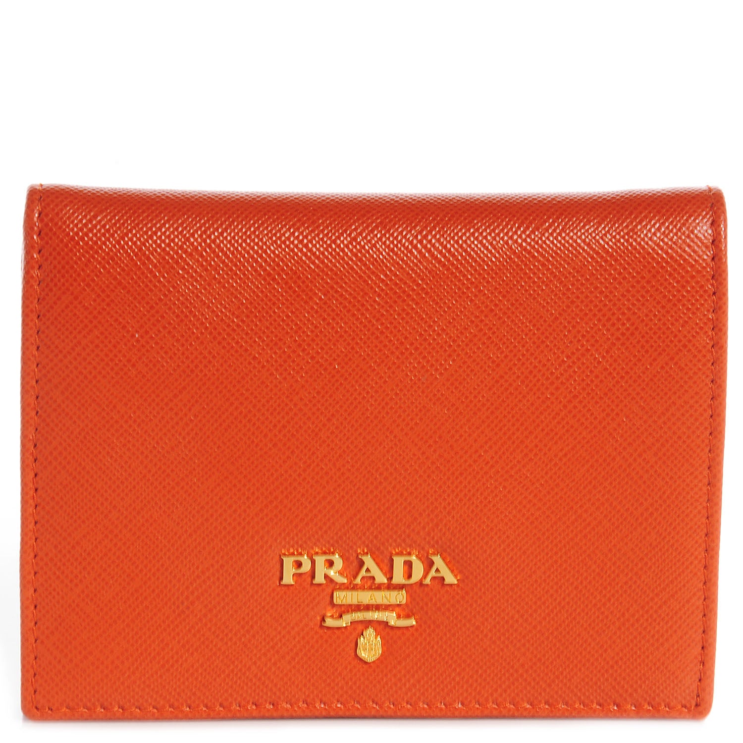Prada Saffiano Metal Bi-Fold Wallet Papaya 1 of 8