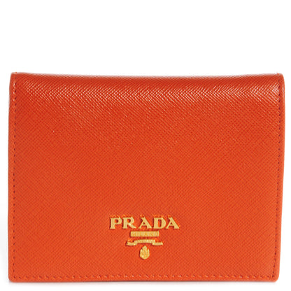Prada Saffiano Metal Bi-Fold Wallet Papaya 1 of 8