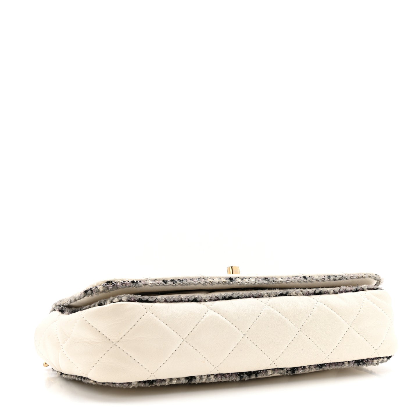Lambskin Tweed Quilted Flap White