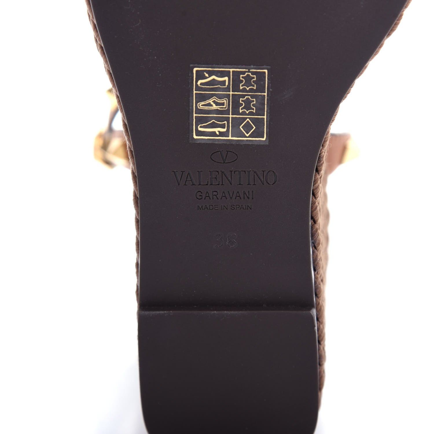 Valentino Garavani Calfskin Rockstud Ankle Strap Torchon Espadrille 25/95mm Wedge Sandals 38 Cuoio 9 of 10