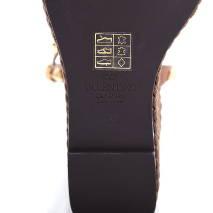 Valentino Garavani Calfskin Rockstud Ankle Strap Torchon Espadrille 25/95mm Wedge Sandals 38 Cuoio 9 of 10