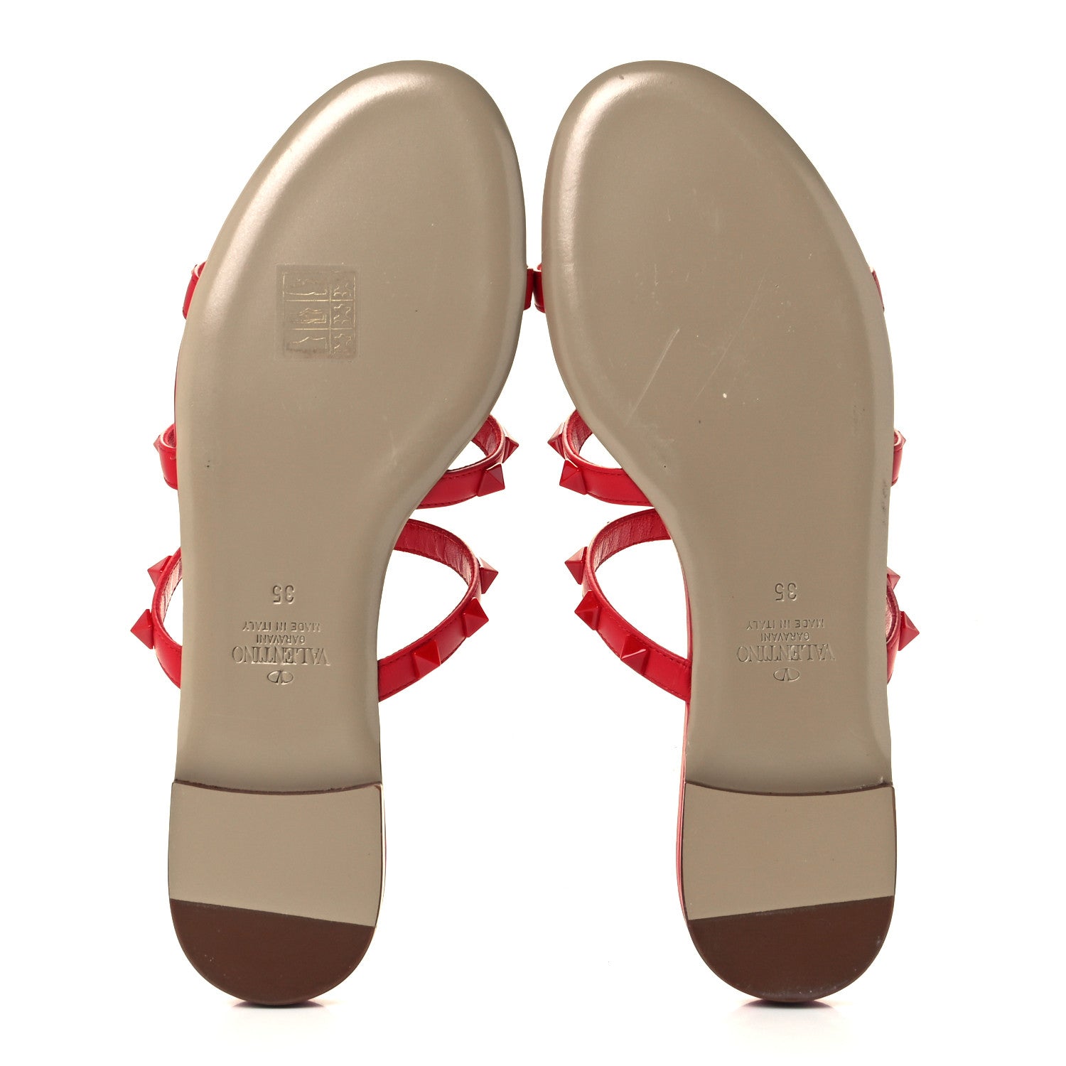 Valentino Garavani Calfskin Monochrome Rockstud Caged Flat Slide Sandals 35 Rouge Pur 7 of 10