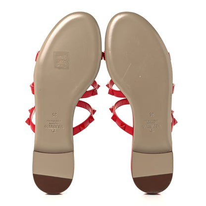 Valentino Garavani Calfskin Monochrome Rockstud Caged Flat Slide Sandals 35 Rouge Pur 7 of 10