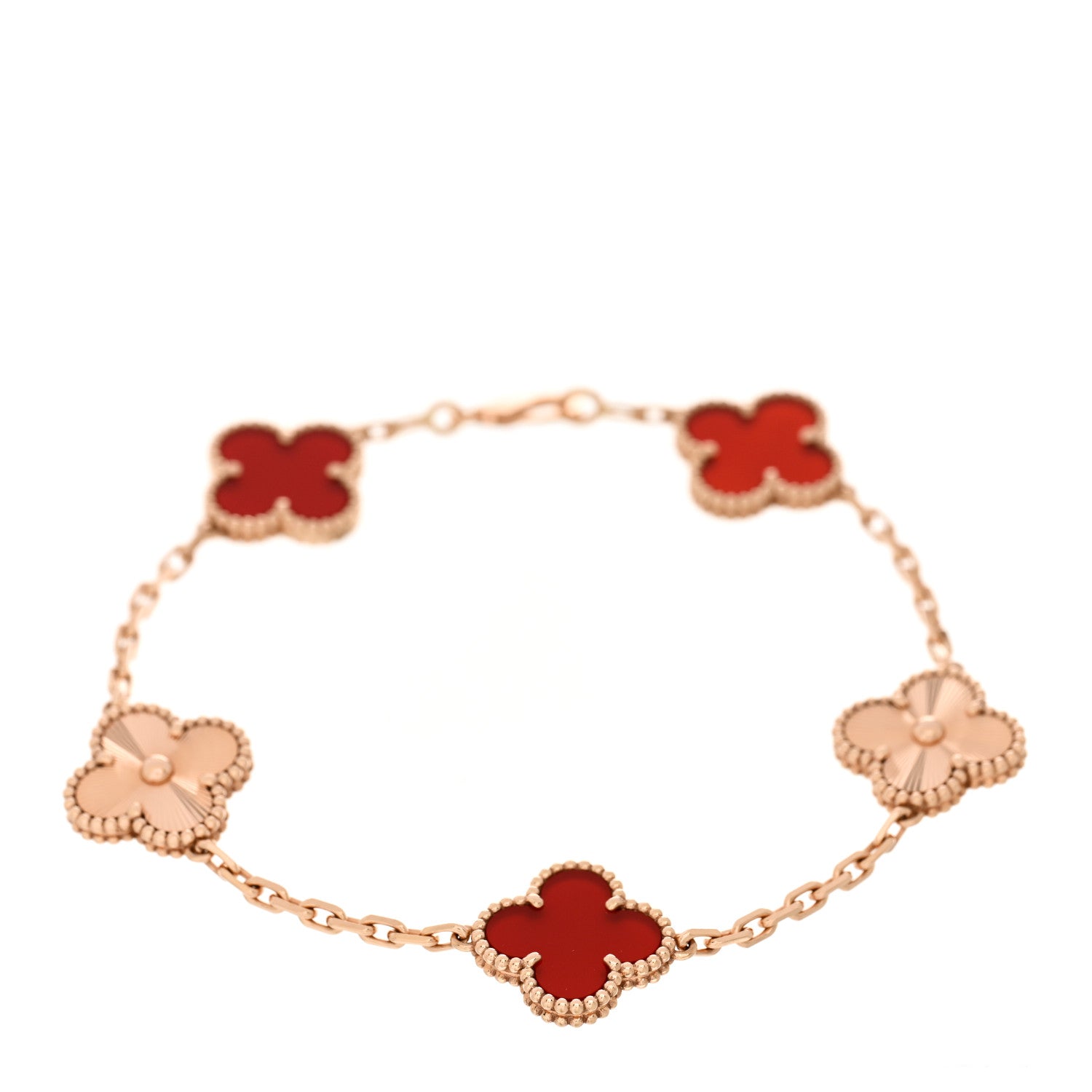 Van Cleef & Arpels 18K Rose Gold Carnelian 5 Motifs Guilloche Vintage Alhambra Bracelet 1 of 4