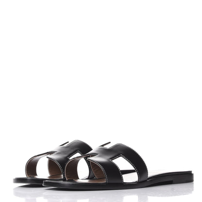 Hermes Box Calfskin Oran Sandals 38.5 Black 3 of 11