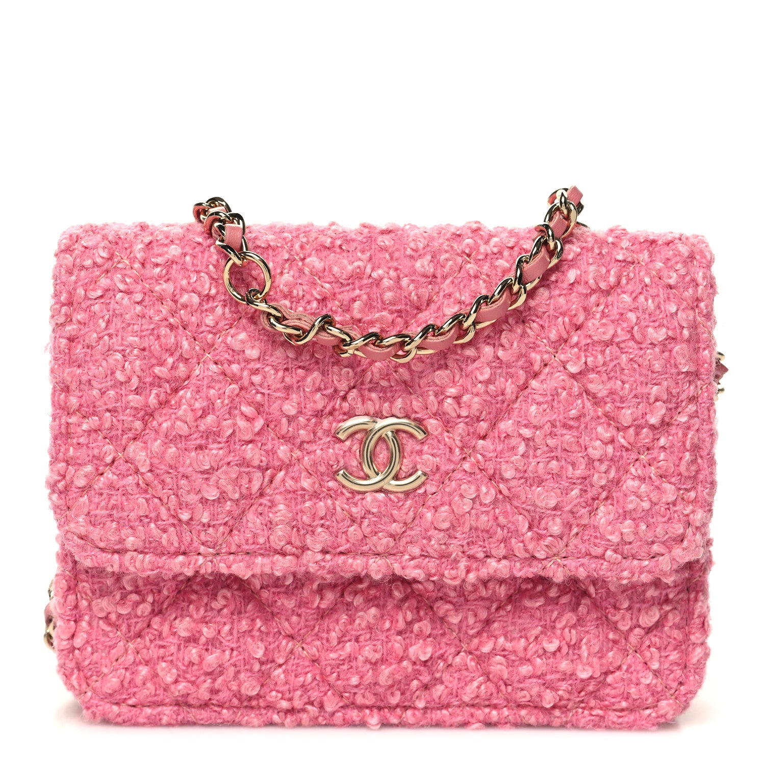 Chanel Tweed Quilted Flap Chain Waist Bag Pink 1 of 12