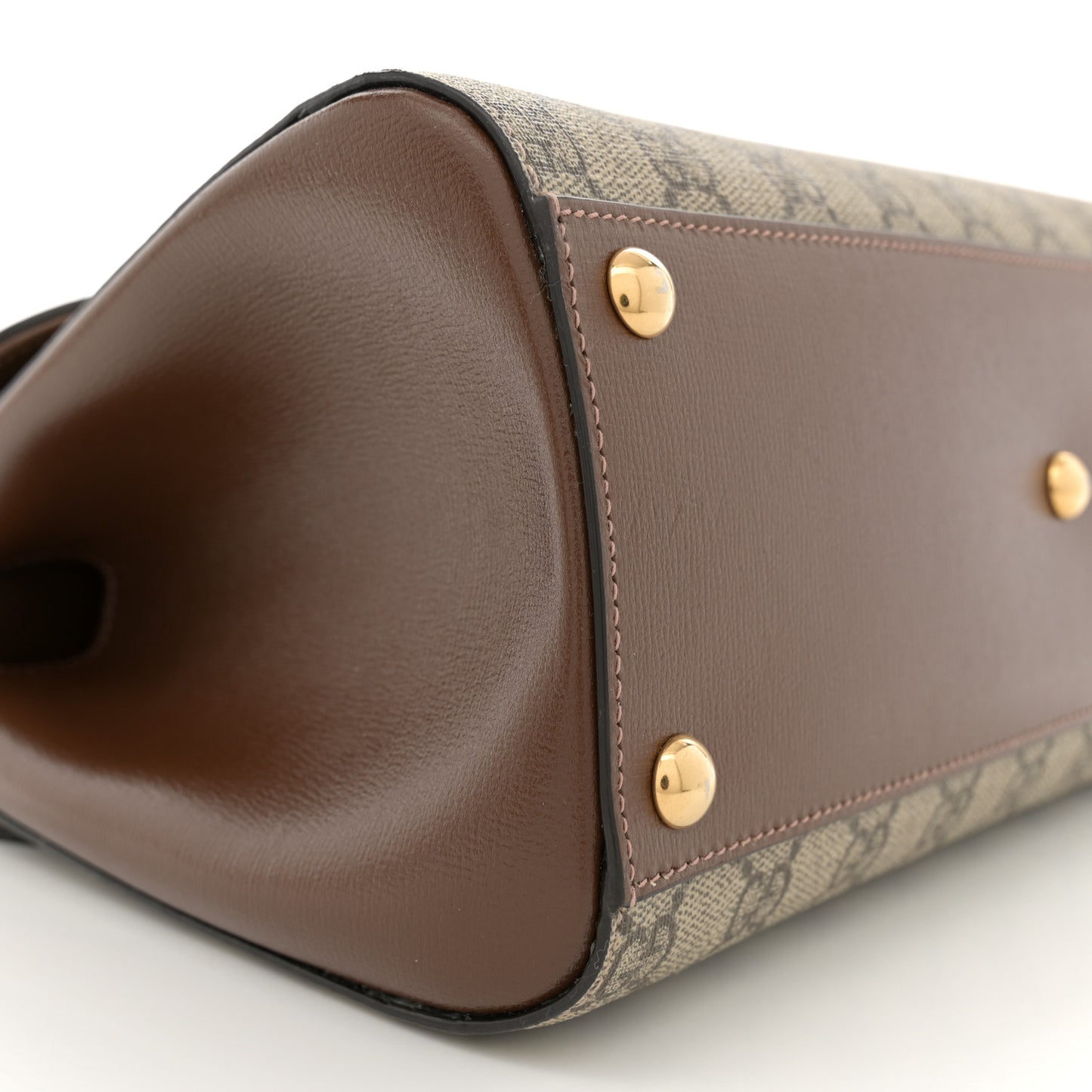 GG Supreme Monogram Calfskin Medium Horsebit 1955 Top Handle Bag Beige Ebony Brown Sugar