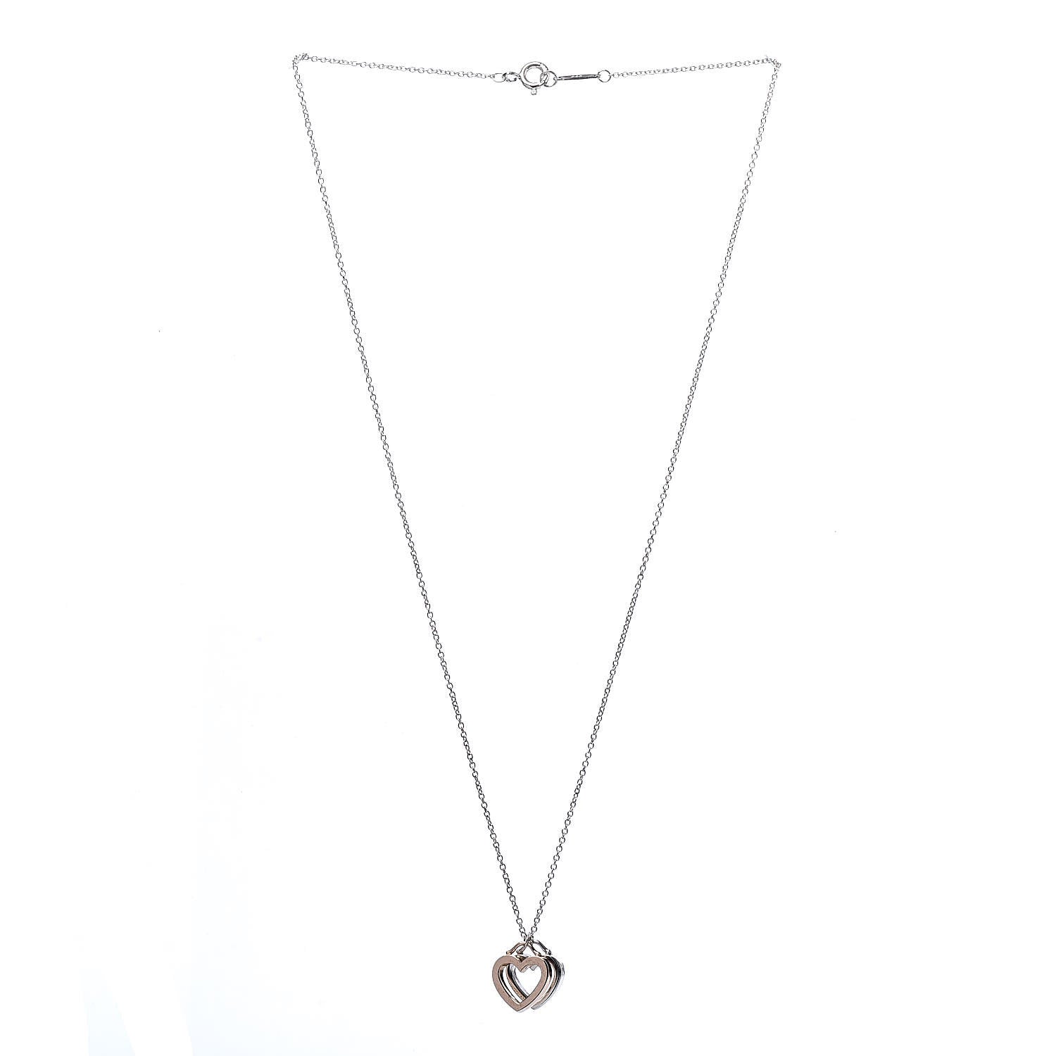 Tiffany Sterling Silver 18K Rose Gold Double Open Heart Pendant Necklace 3 of 9