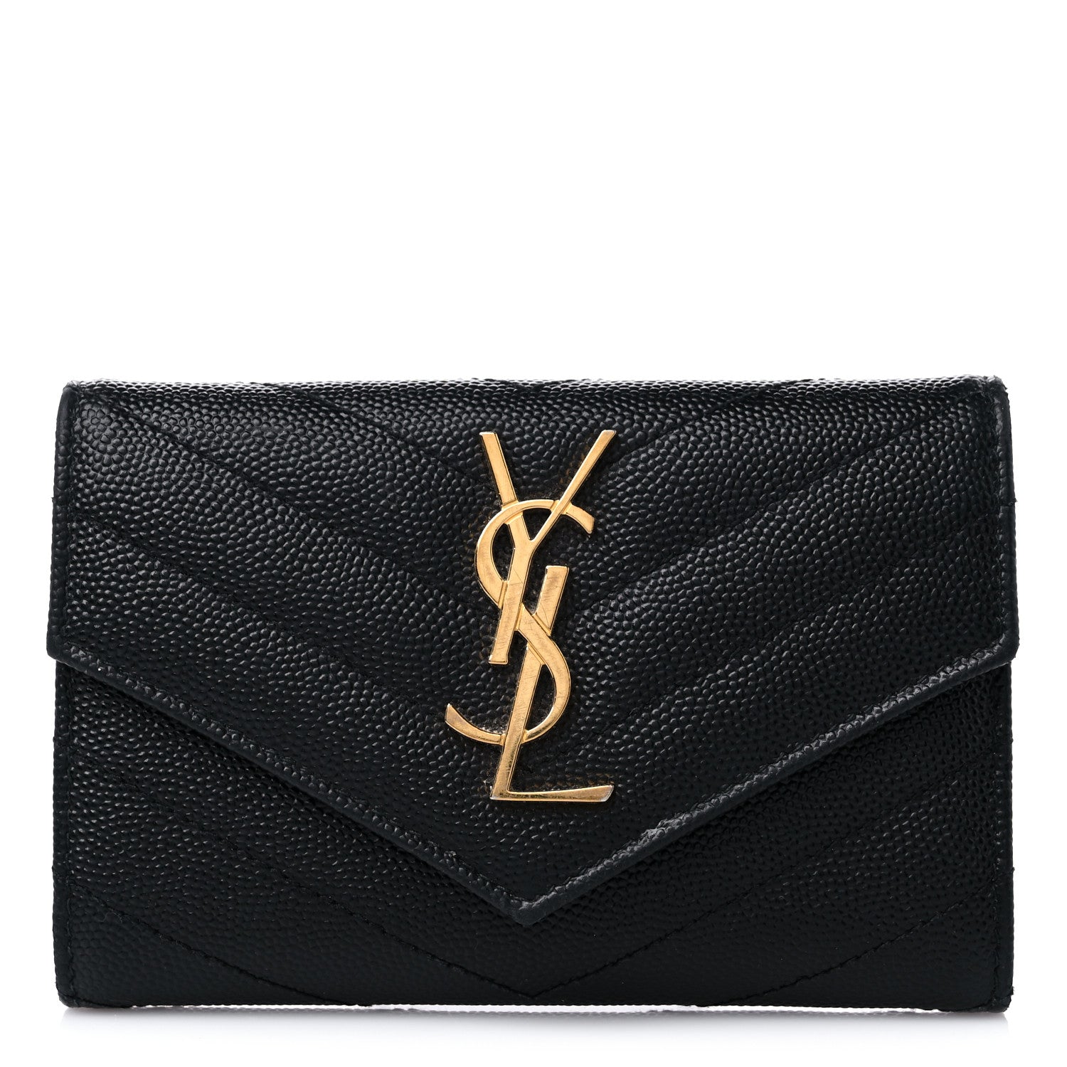 Saint Laurent Grain De Poudre Matelasse Chevron Small Monogram Envelope Wallet Black 1 of 13