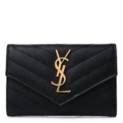 Saint Laurent Grain De Poudre Matelasse Chevron Small Monogram Envelope Wallet Black 1 of 13