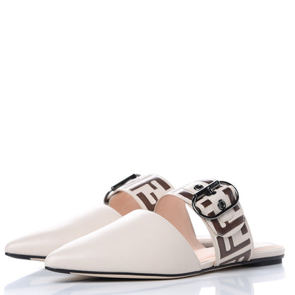 Fendi Vitello FF Embossed Buckle Flat Mules 37 Camelia Moresco 3 of 9