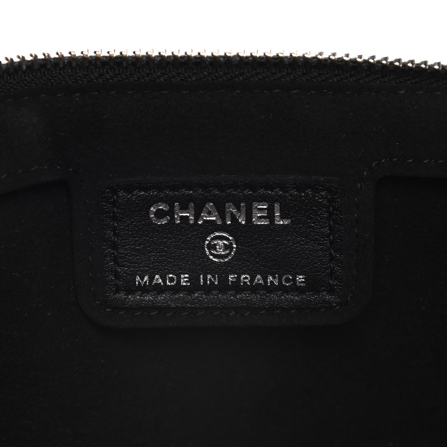 Chanel Lambskin Metallic Chevron Zip Pouch Black Silver 6 of 9