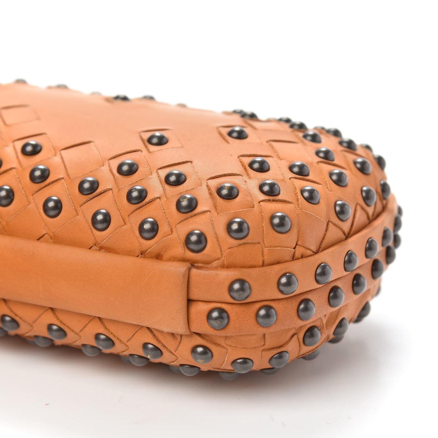 Waxy Nappa Intrecciato Knot Studded Clutch Topaz