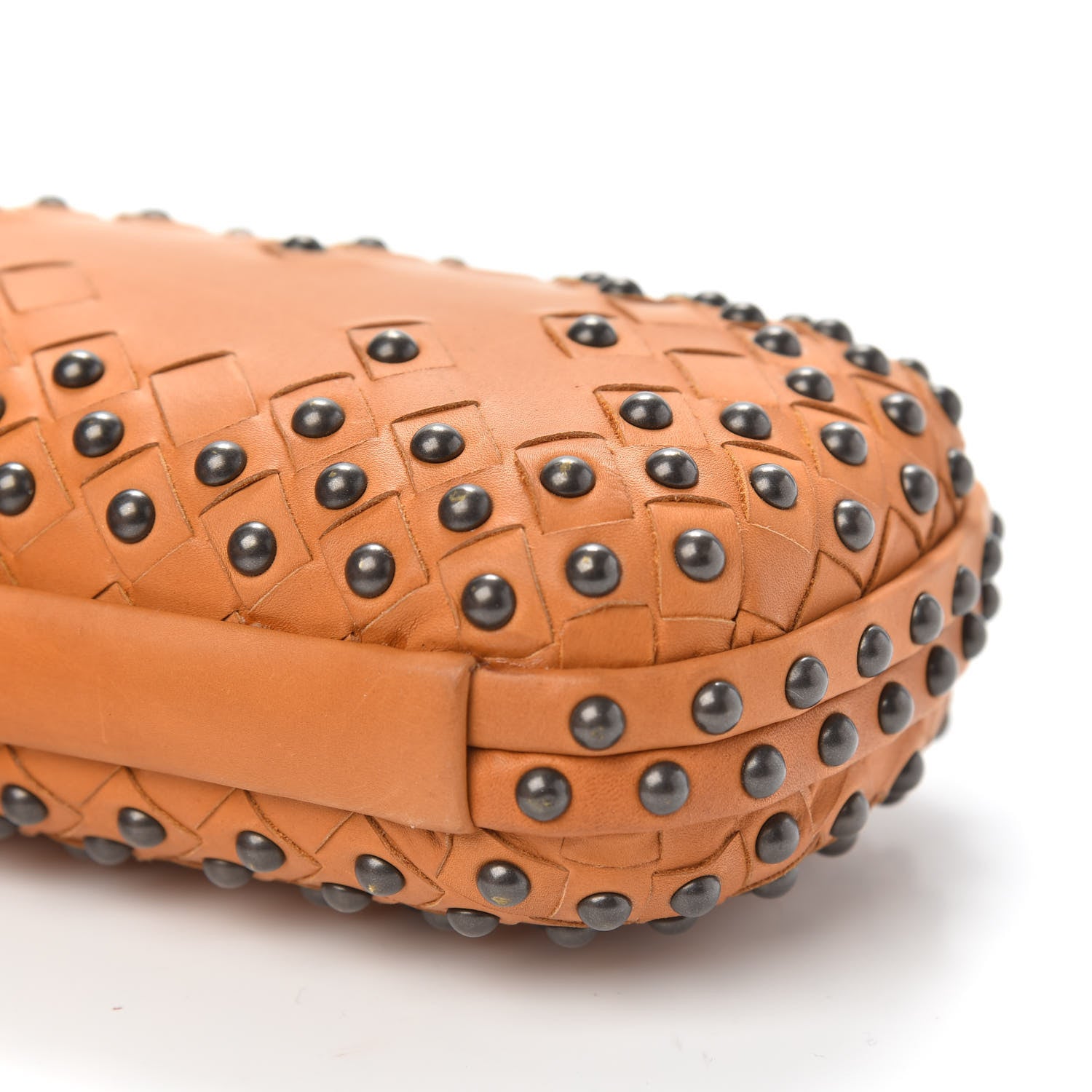 Bottega Veneta Waxy Nappa Intrecciato Knot Studded Clutch Topaz 8 of 10
