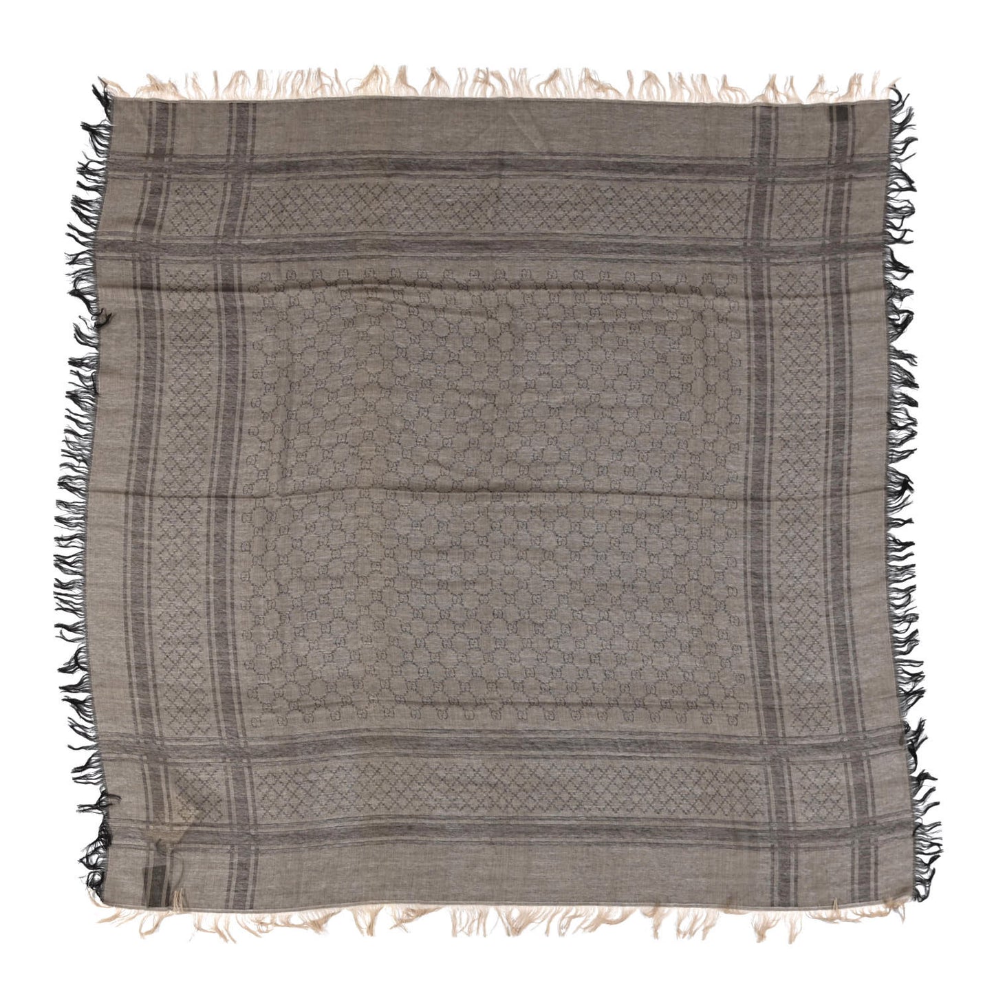 Wool Silk GG Monogram Diamante Plaid Surviee Shawl Beige Dark Brown