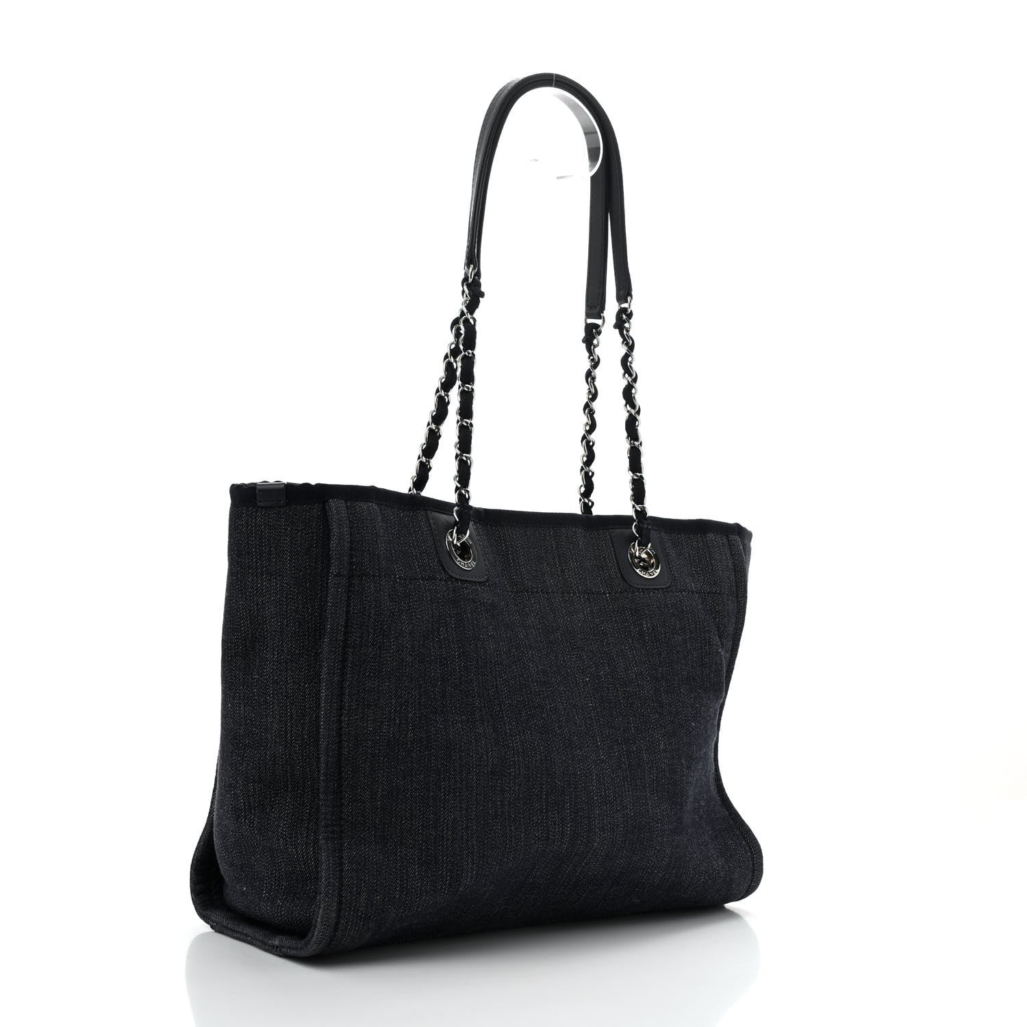 Chanel Denim Small Deauville Tote Dark Blue White 3 of 12