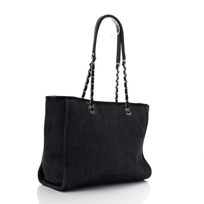 Chanel Denim Small Deauville Tote Dark Blue White 3 of 12