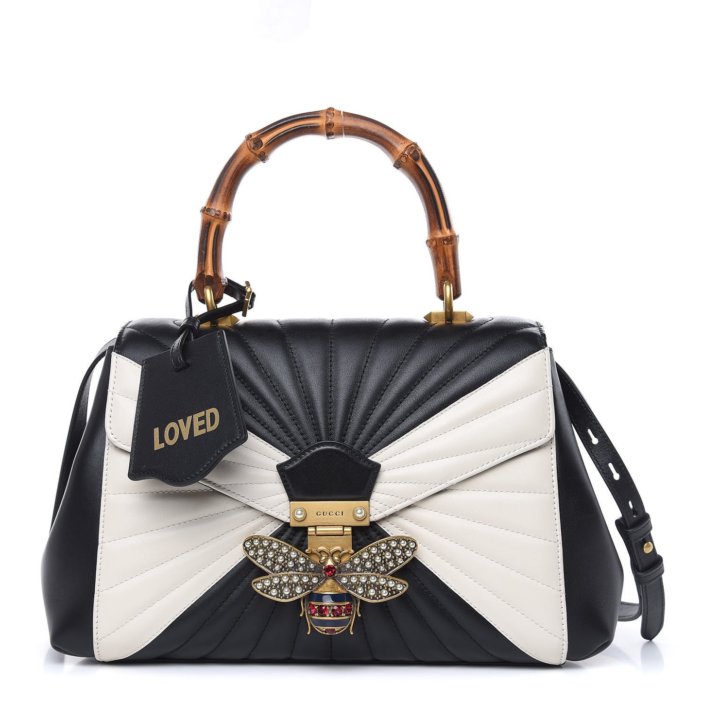 Calfskin Bamboo Trapuntata Queen Margaret Top Handle Bag Mystic White Black