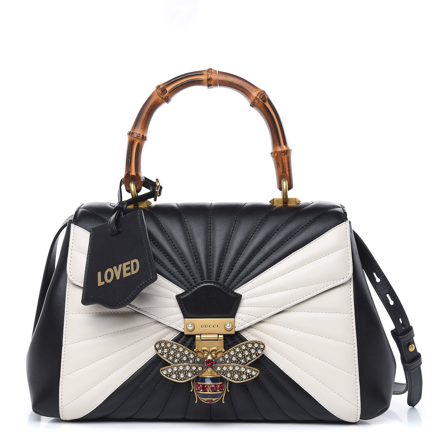 Gucci Calfskin Bamboo Trapuntata Queen Margaret Top Handle Bag Mystic White Black 1 of 10