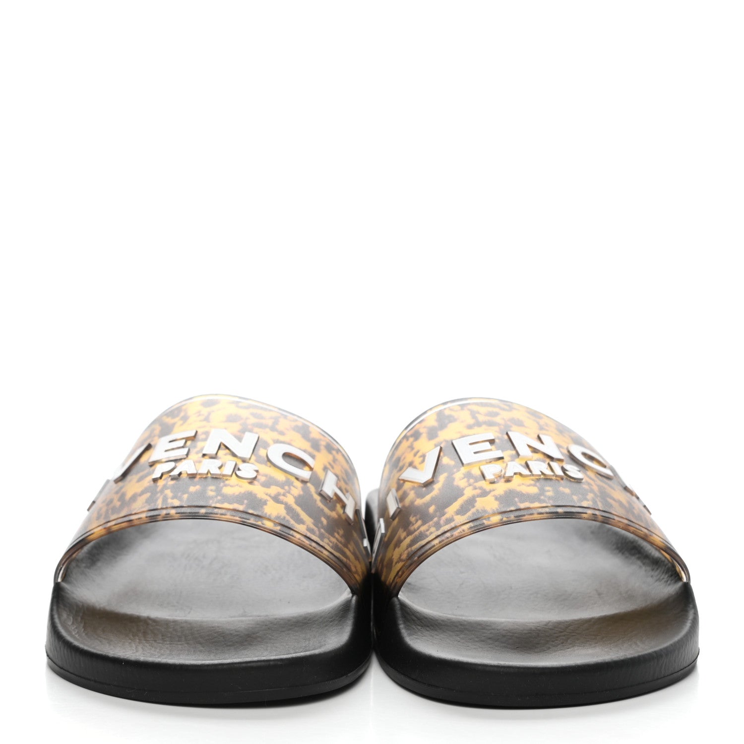 Givenchy Rubber Logo Marble Effect Mens Pool Slide Sandals 42 Black Yellow 2 of 8