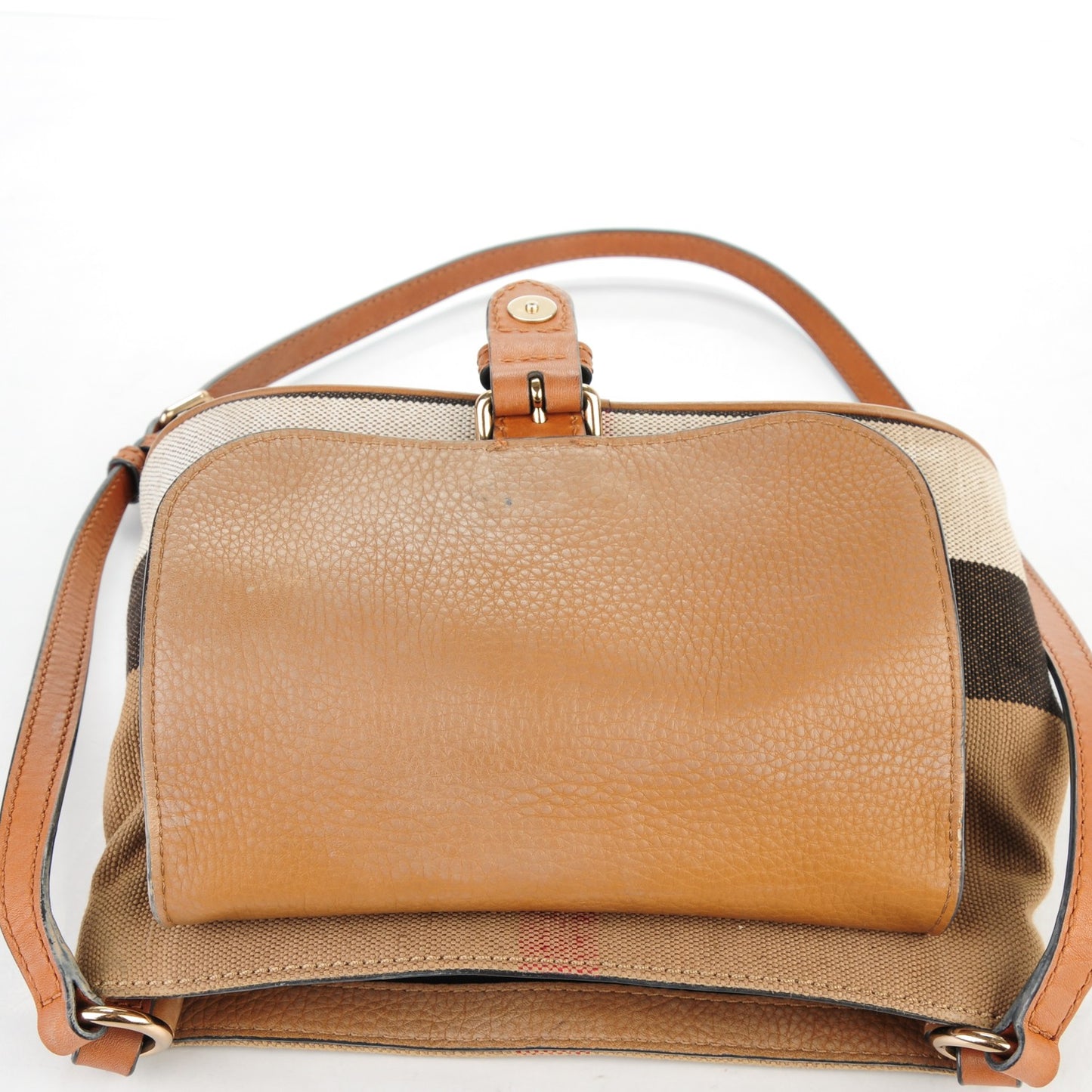 Mega Check Grainy Calfskin Small Gowan Messenger Bag Saddle Brown